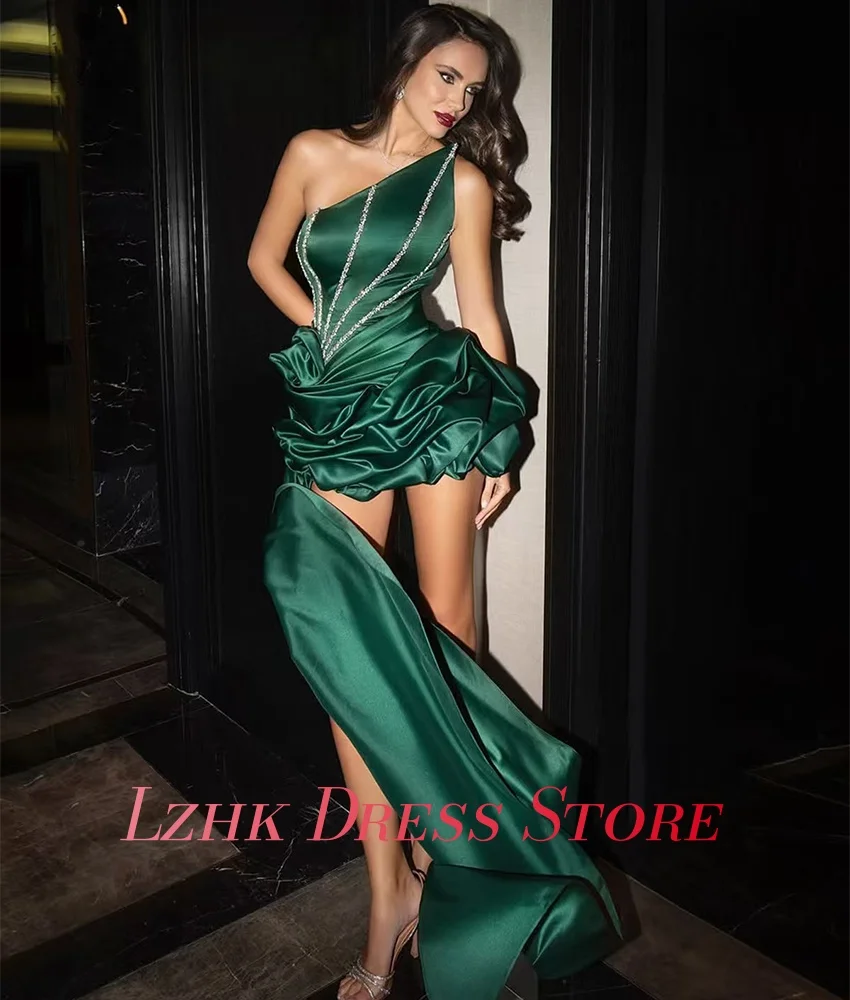 Customized Luxury Satin Straight Crystal Beading Evening Dress High Quality Strapless Sleeveless فساتين سهرات