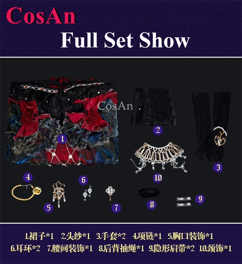 คอสแอน เกม ไอดีนิตี้ วี แมรี่ คอสเพลย์เครื่องแต่งกายราชินีแห่งความเลือดเนื้อใหม่สกินชุดที่เป็นทางการอย่างหรูหราปาร์ตี้ฮาโลวีนสวมบทบาทเสื้อผ้า S-XXL