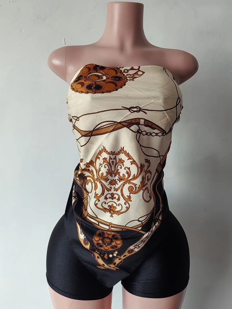 STILVOLLE DAME Elegante OL Gedruckt 2-teiliges Set Frauen Trägerloses Top und Shorts Sets 2025 Sommer Strand Party Outfits