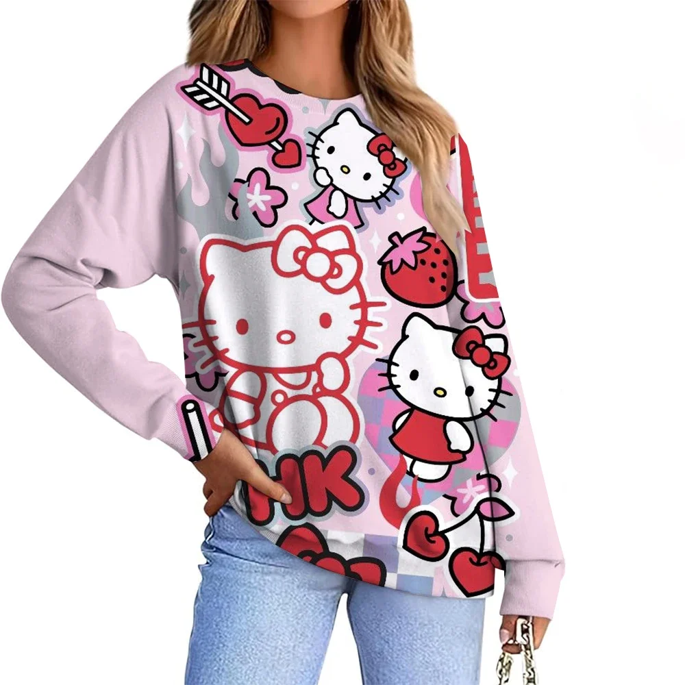 Hello Kitty mode imprimé sweat femmes belle Hello Kitty graphique kawaii confortable décontracté col rond sweat-shirt