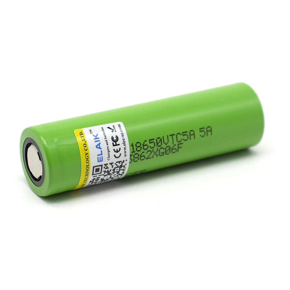 ELAIK 손전등 전동 공구 토치 헤드램프용 리튬 이온 충전식 배터리, 2600mAh 18650 VTC5A, 하이 드레인 40A, 3.7V, 5 개