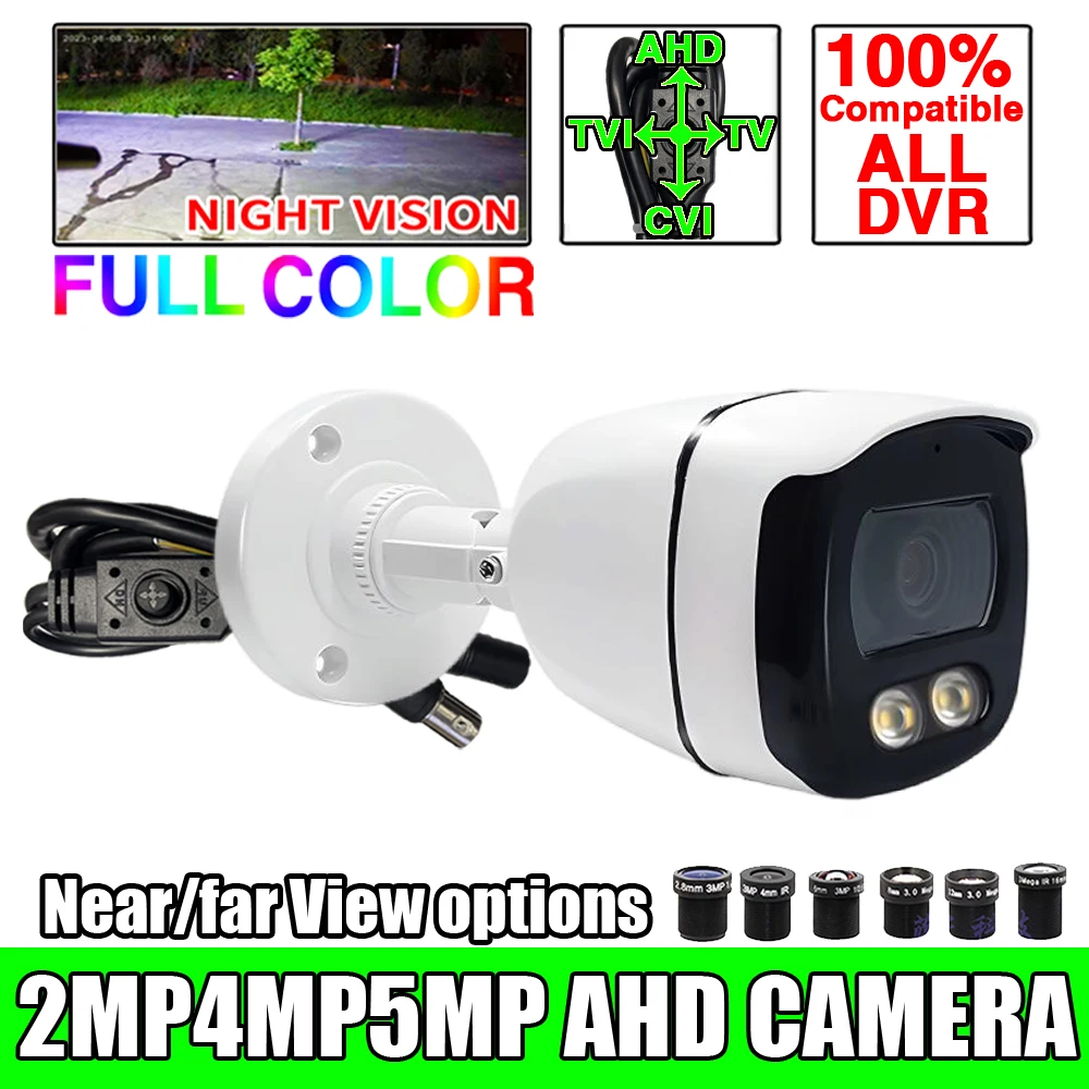 

CVBS TVI CVI AHD Камера 4в1 4K 5MP 4MP 1080P Полноцветная светящаяся уличная водонепроницаемая HD Plug Play с кронштейном Системный корпус