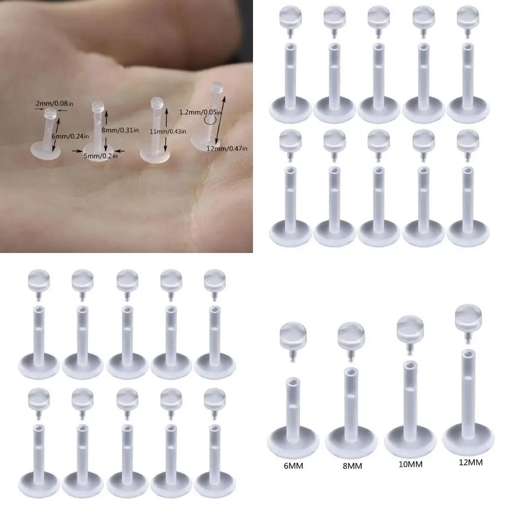 A52E 10pcs/مجموعة خارقة واضحة خرق الأزرار الأنف مرنة حلقات أذن شفة مرنة حلقة حلقة الغضروف