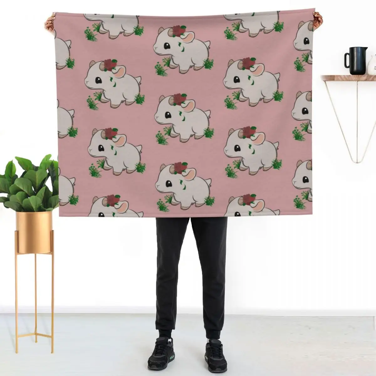 CHIBI ‘Rosie Goat’ Throw Blanket Furry Plaid on the sofa Flannel Fabric Moving Cute Weighted Blankets