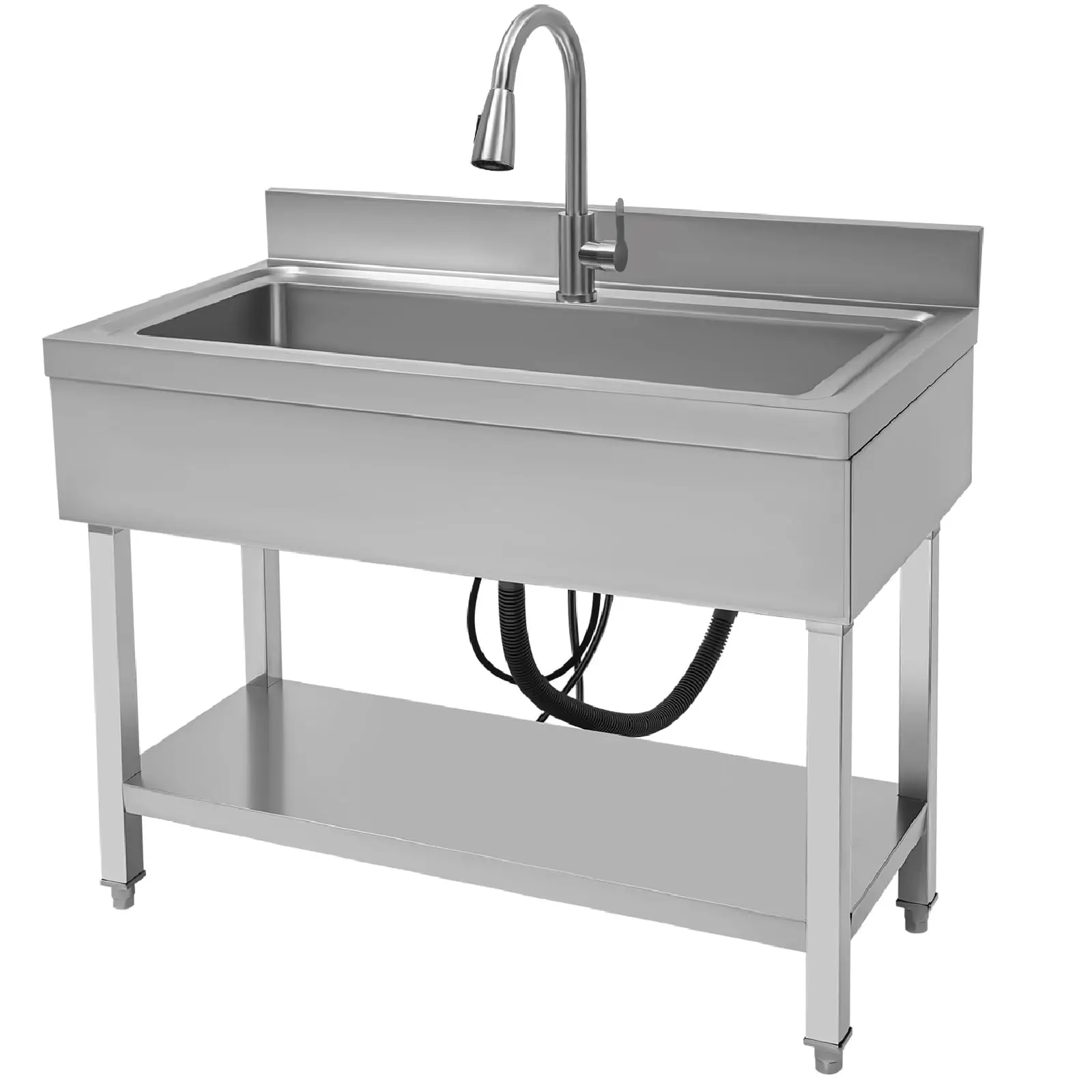 

Отдельностоящая раковина из нержавеющей стали, коммерческая универсальная мойка с поворотом на 360° ° Вращающийся смеситель и ограждение для кухни с одной чашей