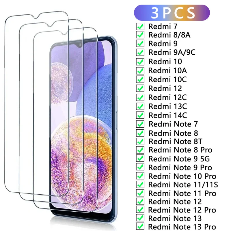 

3PCS Tempered Glass For Xiaomi Redmi 14C 13C 12C 10C 10A 9C 8A 7 Screen Protector For Redmi Note 13 12 11 10 9 8 7 4G 5G Glass