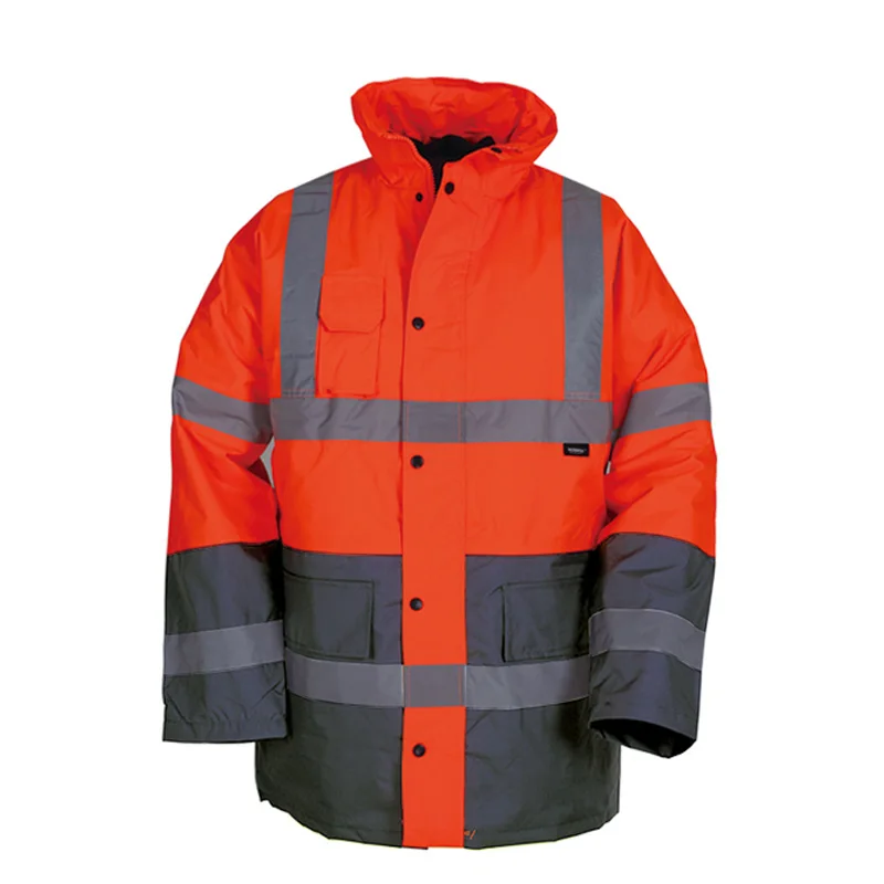 EN471 ANSI/SEA 107 Hi Vis Jacket Winter Waterproof Safety Parka With Reflective Tape Orange Safety Clothing Workwear