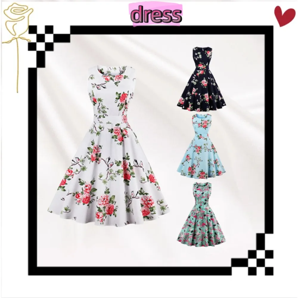 2025 New Women's Sleeveless Print Dress - Retro Audrey Hepburn Style Dress