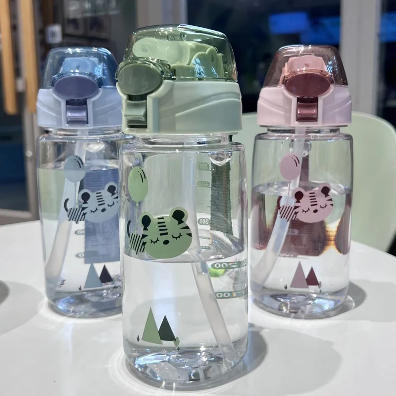

550ml Kids Sippy Cup Water Bottles Creative Cartoon Feeding with Straws and Lids Spill Proof Portable Toddlers Beverage Cups