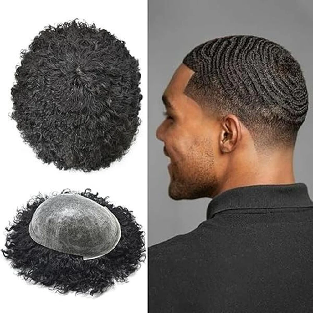 

【TIMIA】Мужской парик 8x10 из натуральных волос, 0.1 мм, с волнистыми прядями 6 мм, полностью из полиуретана, афро-парик для чернокожих мужчин, подходит для американцев # 1B Nuture Black