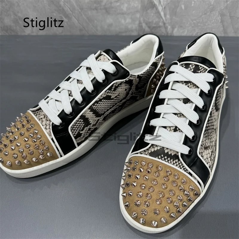 Snake Pattern Rivet Casual Shoes for Men Women Comfortable Lace-Up Sneakers Shoes Low Top Flats with Board Shoes Couple Shoes