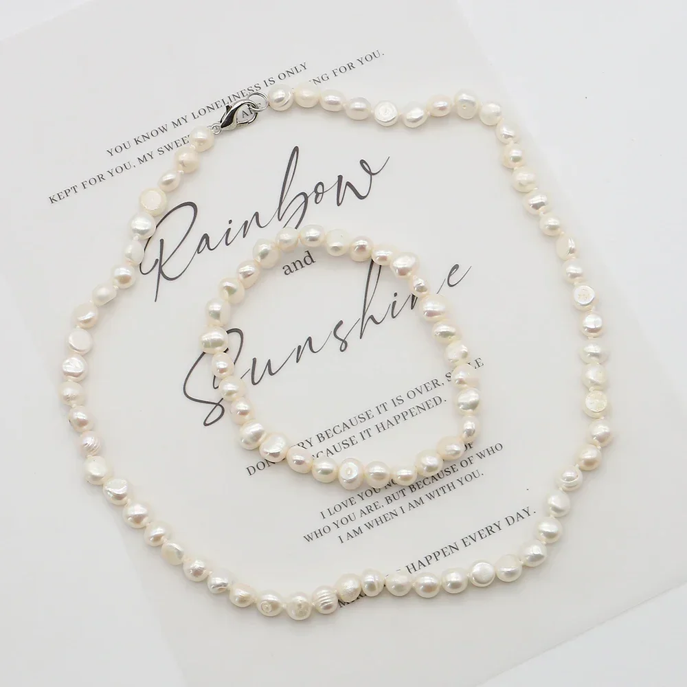 Light Luxury Fashionable Natural Freshwater Baroque Irregular Pearl 6-7mm Lobster Clasp Necklaces and Bracelets Jewelry Gifts
