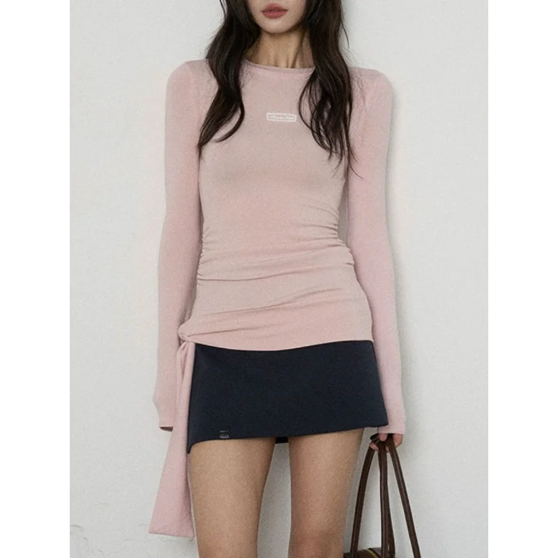 

Весенне-осенняя женская новая футболка с длинными рукавами, высококачественный утягивающий топ на бретелях