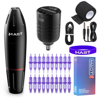 מכונת קעקועים אלחוטית מקצועית Mast K2 Pro עם מחטות קרטרידג' ועט רוטרי עם סוללה סט קעקועים