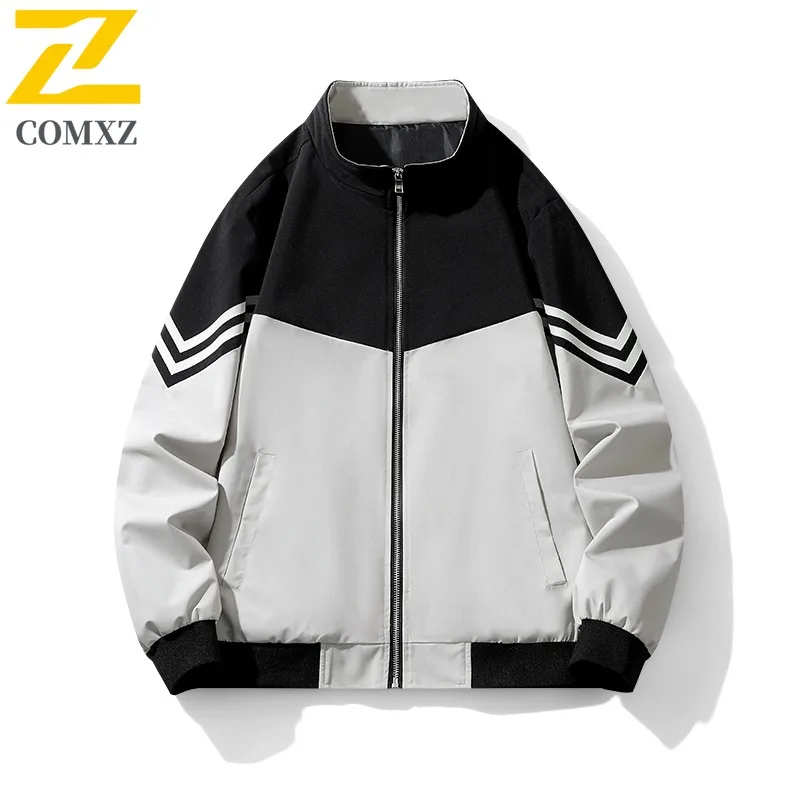 

COMXZ 2025 Мужская куртка с воротником-стойкой, осеннее модное свободное спортивное повседневное легкое пальто с цветным принтом