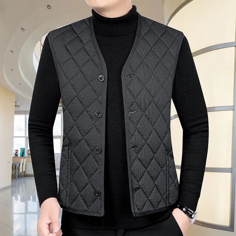 Outono inverno homens engrossar velo casacos de algodão quente coletes streetwear moda casual roupas masculinas fino sem mangas jaquetas xadrez