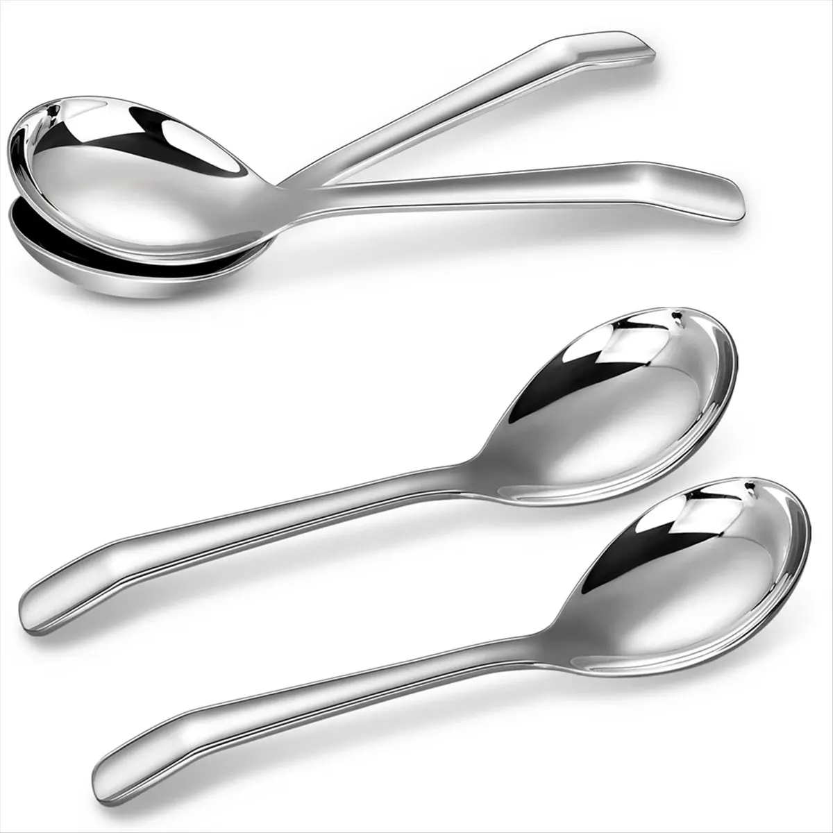 2026 New 7.3 Inches Soup Spoons with Hook Handle, Set of 4, Perfect for Ramen, Pho, , Dumplings, Noodles, Dishwasher Safe