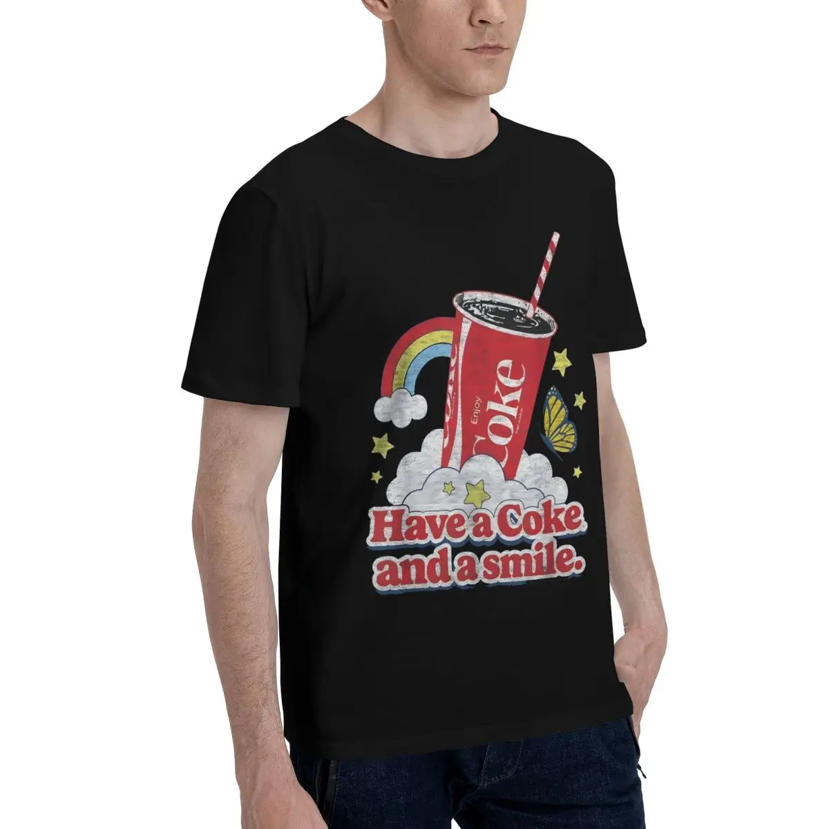 Coke Smile Rainbow Stars Movement Tshirt High grade Home Champion Funny Graphic Eur Size