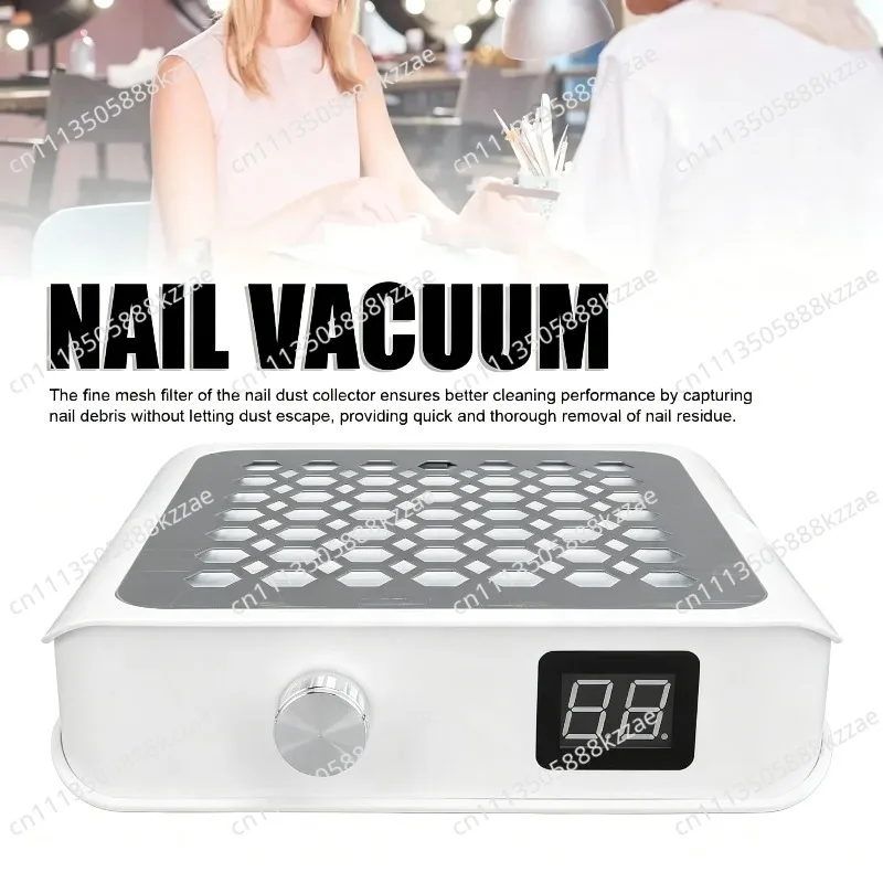 Nail Vacuum Dust Collector Strong Suction Quiet White Nail Fan Dust Collector 60W Stepless Speed Adjustable for Nail Polishing