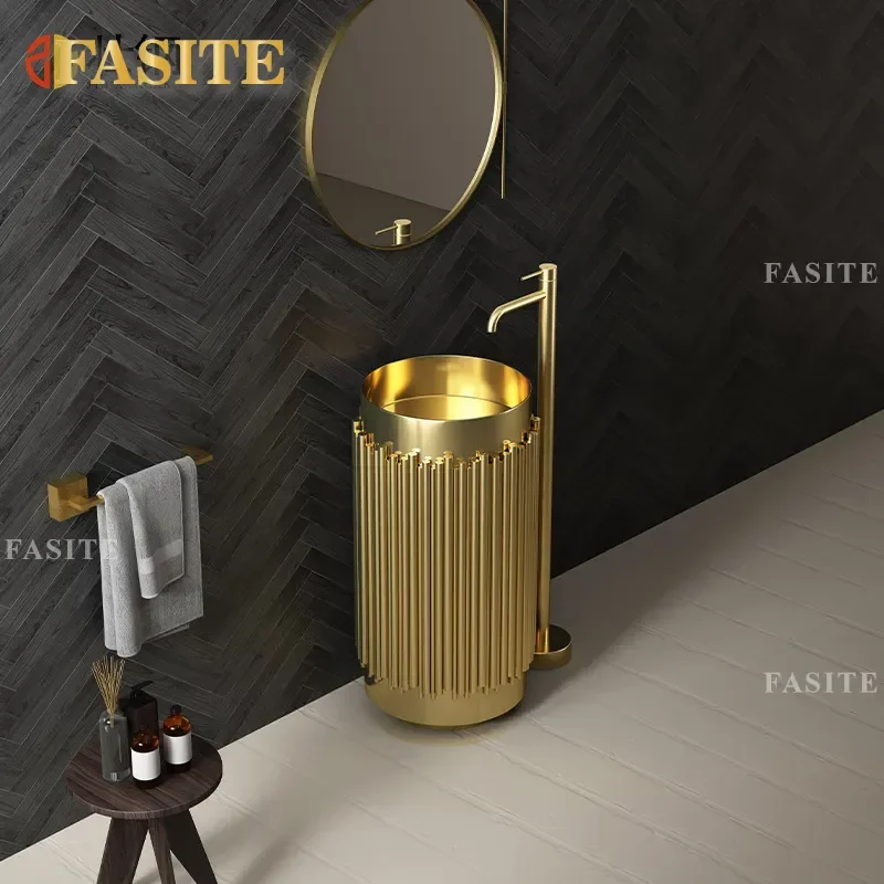 Round Tube Personalized Creative Stainless Steel Column Basin for Bar Hotel Bathroom Floor to Ceiling Washbasin Art Basin
