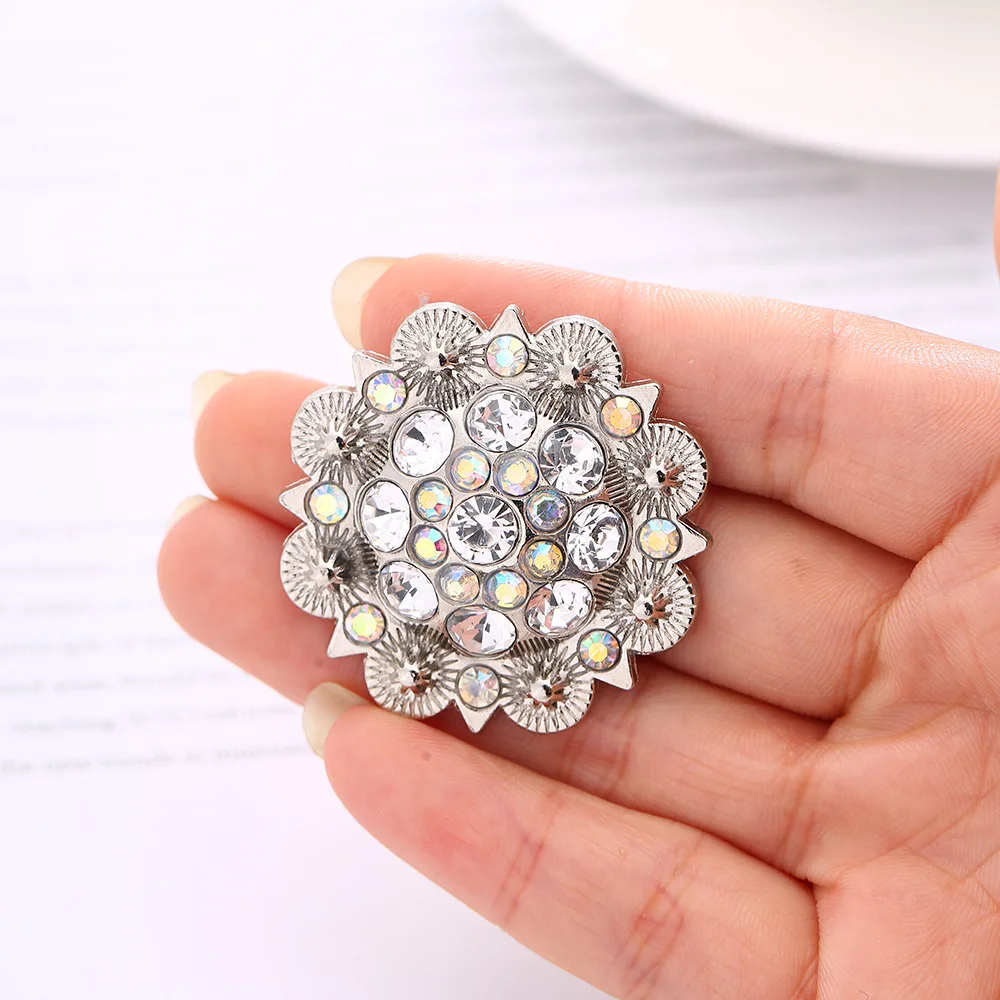 Colorful Crystal Conchos Buckle Metal Flower Rhinestone Horse Saddle Belt Decorative Buttons Screw Back Leathercraft Accessories