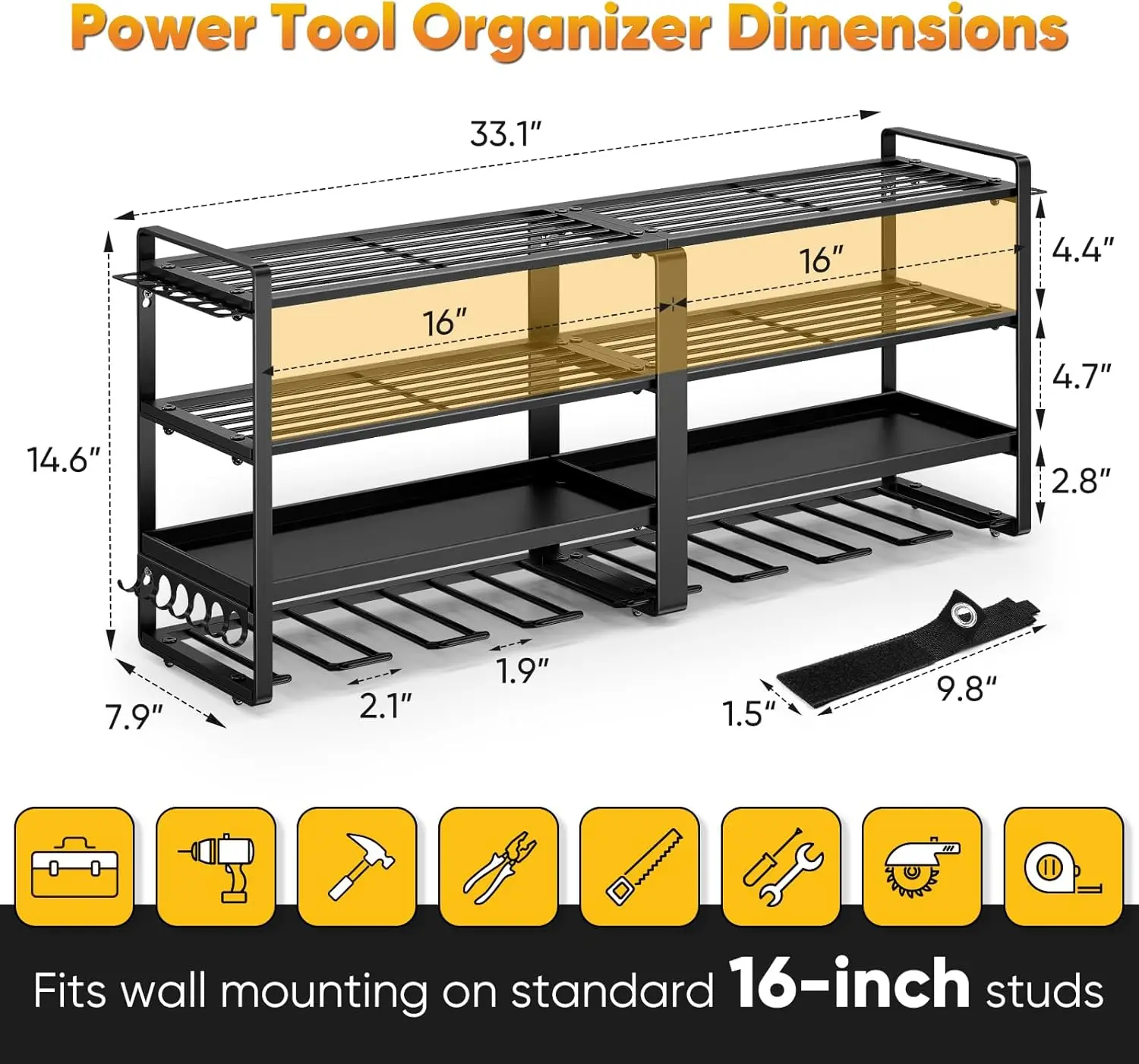 Imagem -02 - Pokipo-power Tool Organizer Suporte de Parede Suporte de Broca Grande Estendido Camadas de Garagem e Armazenamento Utilitário Adequado Rac