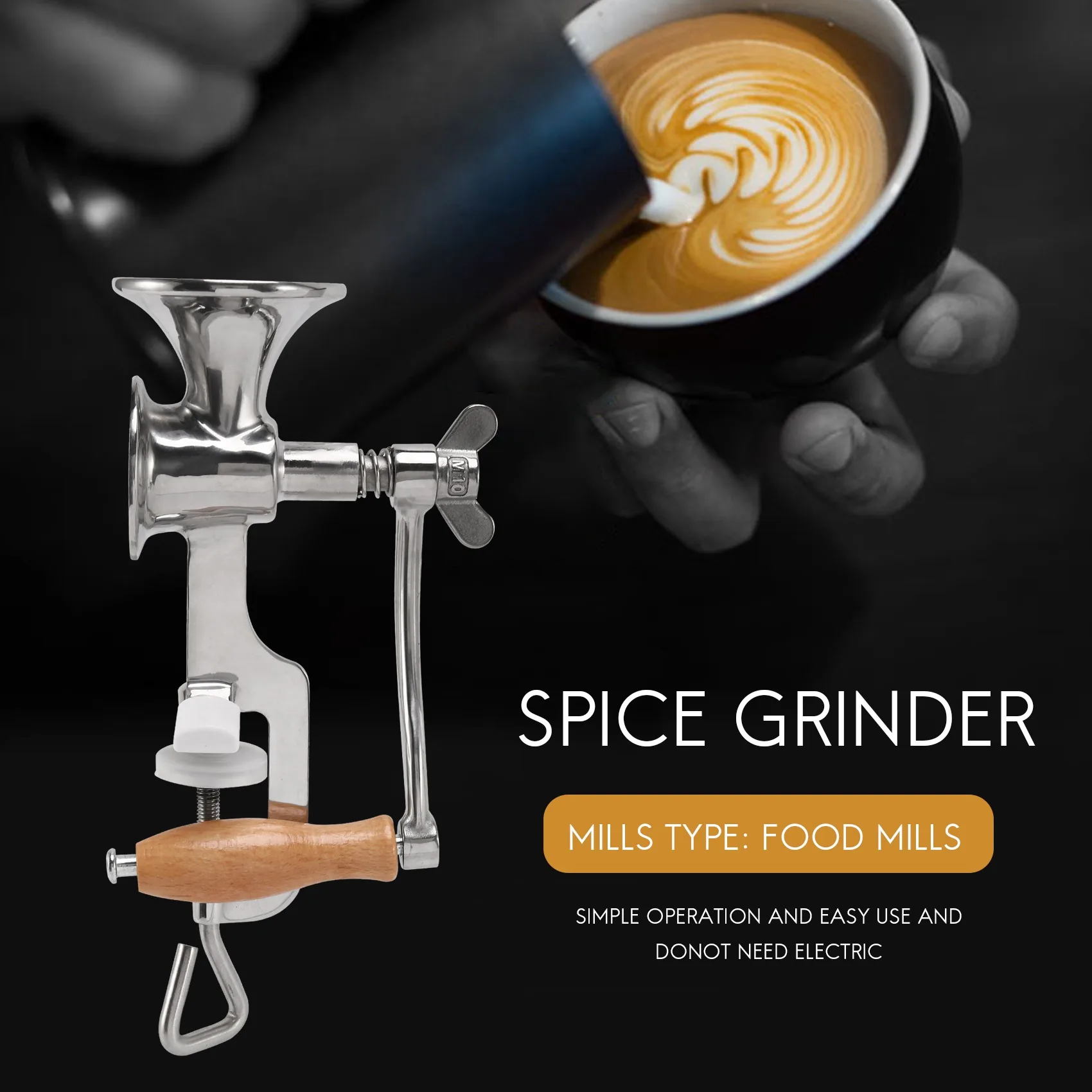 

A74U Full Stainless Steel Classical Kitchen Tool Manual Mill Grain Seeds Mill Hand Operated Nut Grinder And Spice Grinder