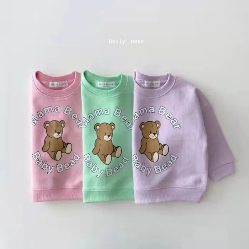

2025 Autumn New Children Sweatshirt Cute Bear Letter Print Boys Girls Casual Pullover Cotton Baby Versatile Tops Kids Clothes