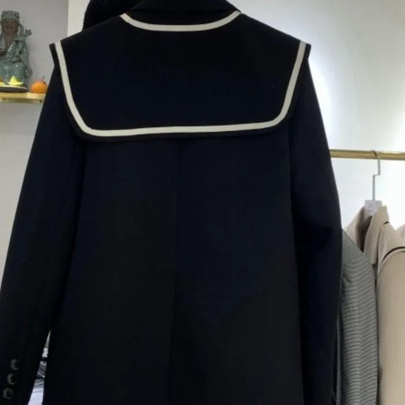 2023 New Large Navy Collar Casual Greatcoat Business Suit Jacket Women Surcoat  Spring Autumn Loose Fitting Outerwear