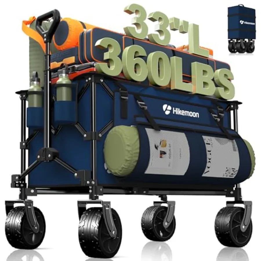 

150L Collapsible Beach Cart with Big All-Terrain Wheels Blue Heavy Duty Folding Utility Wagon for Grocery Shopping Garden Sport