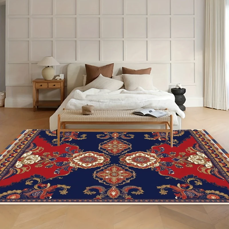 Non-Slip Carpet & Rug Home Decor Red & Blue Floral Medallion Kitchen Mat Soft Rugs for Bedroom Durable Washroom Floor Mat Gift