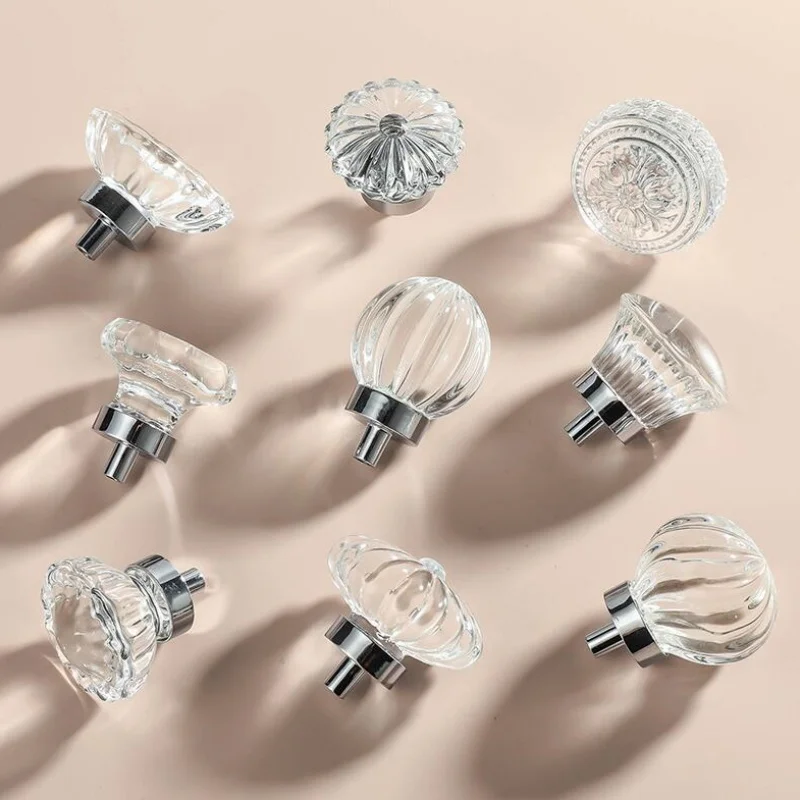 Clear Crystal Furniture Handle Drawer Knob Round Square Single Hole Brass Handles For Cabinet Kitchen Cupboard Wardrobe Pulls