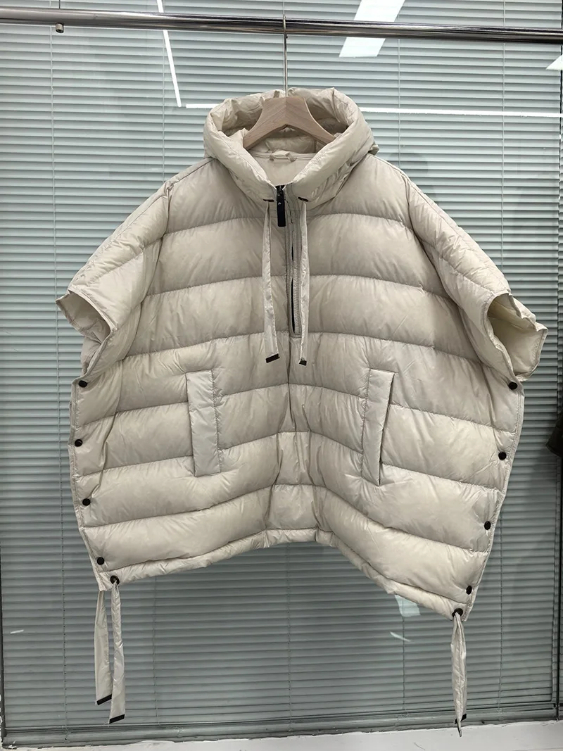 Schinteon Women 90% White Duck Down Irregular Vest with Hood Sleeveless Jacket Solid Luxurious Autumn Winter Top 2026 New