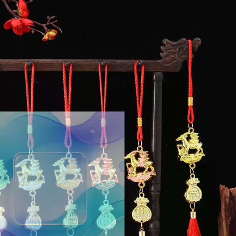 Chinese New Year 2027 Goat Hanging Decor 1Pcs Gold Lucky Pattern Red Tassels Suitable for Spring Festival Home Car Gift Use