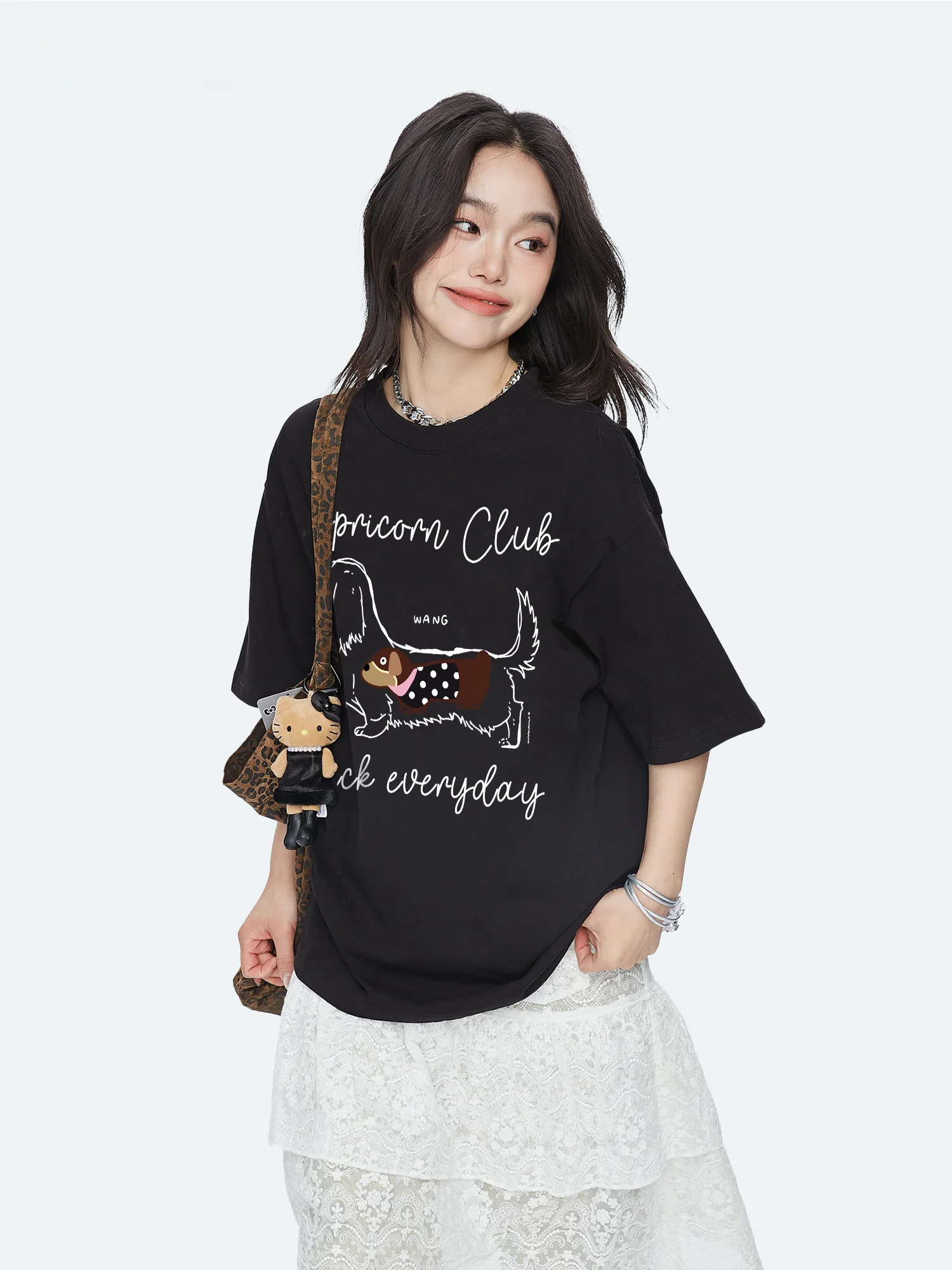 

Capricorn American Sausage Dog Pure Cotton Short Sleeve T-Shirt Women Summer New Loose Half Sleeve Top Casual Style Printed L...