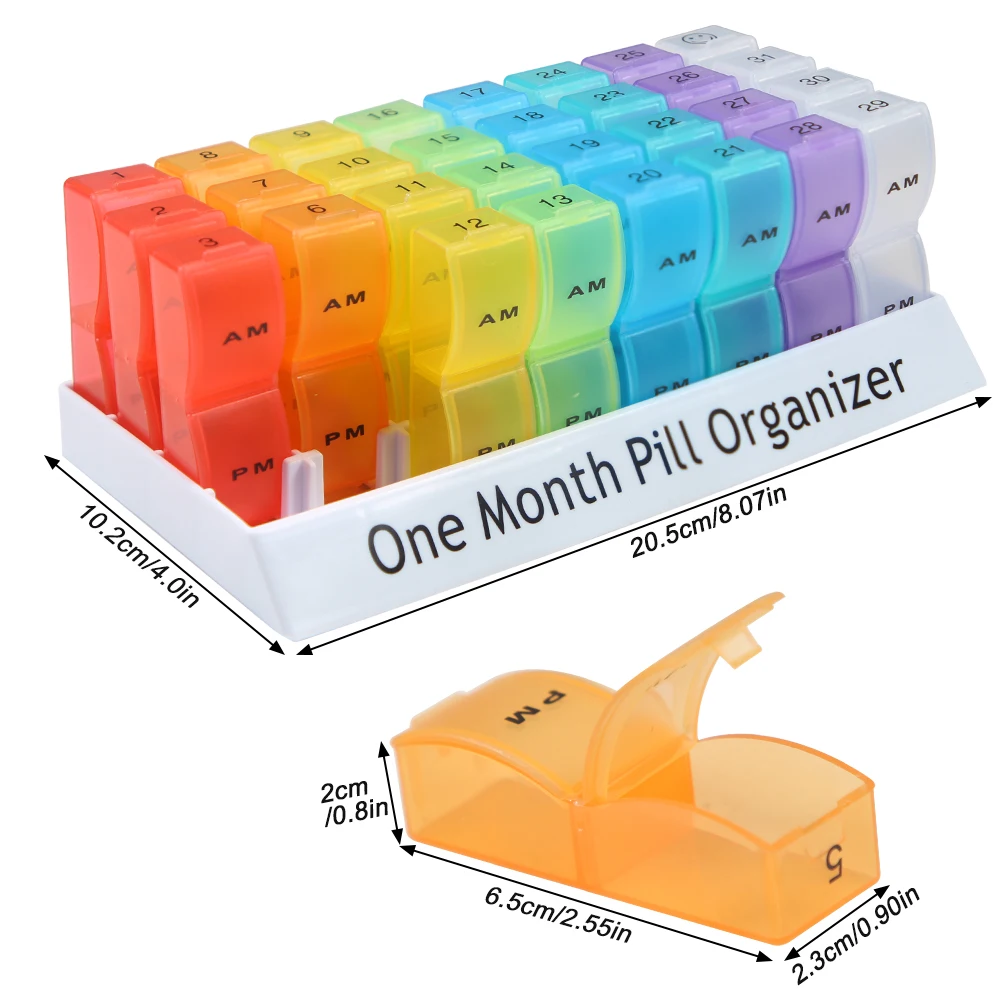 One Month Pill Organizer 2 Times A Day AM/PM for Vitamins, Fish Oil, Supplement, 31 Day Pill Box Organizer, 31 Days Pill Cases