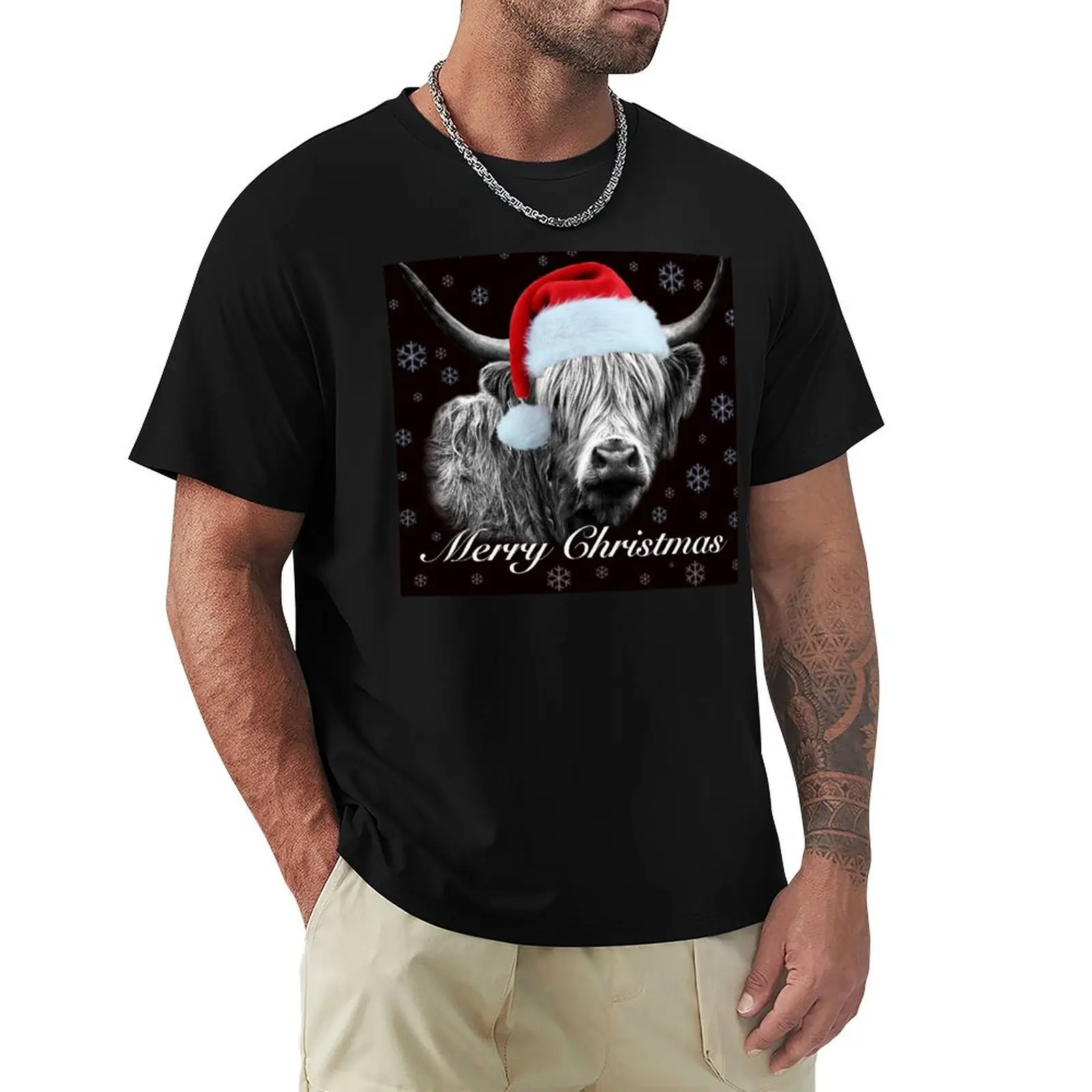 Christmas Highland Cow T-Shirt summer clothes anime customs design your own men workout shirt