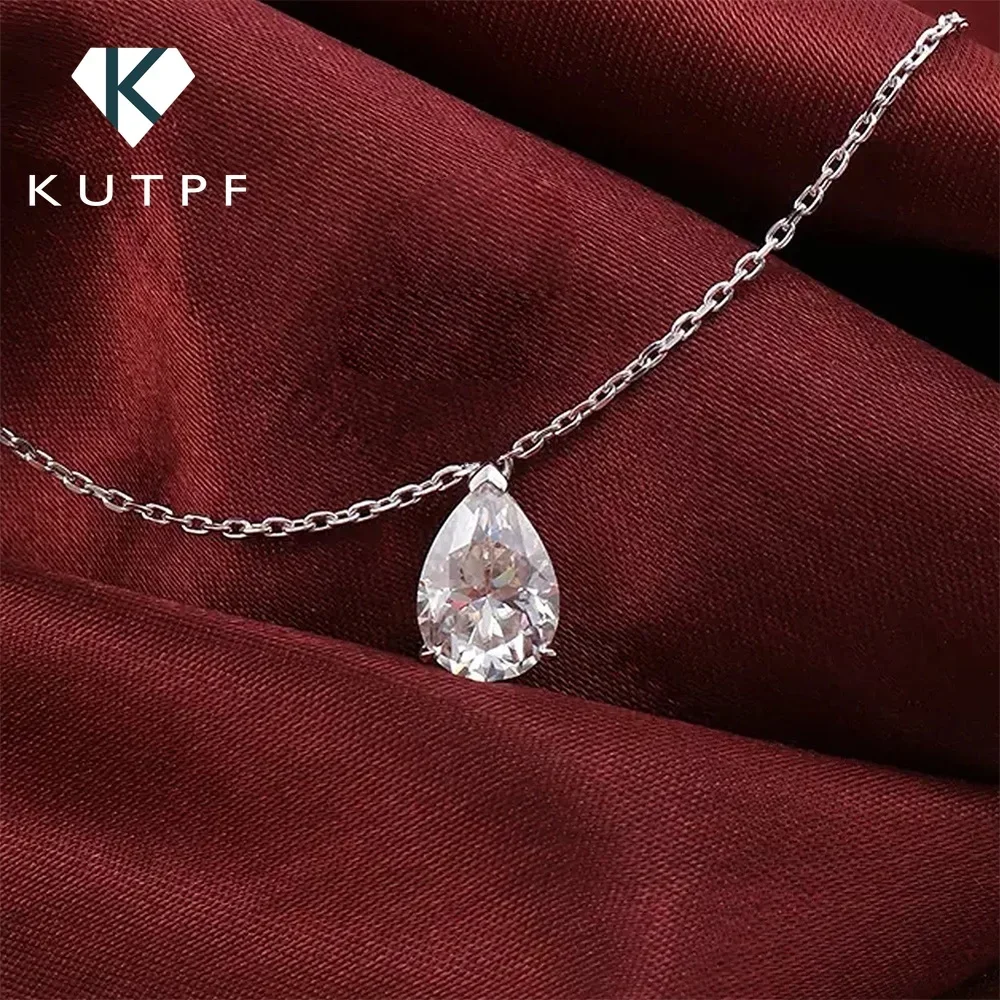 4Carat Pear Cut Moissanite Pendant Necklace with Certificate Waterdrop Shape Solitaire Diamond Neck Chain 925 Silver for Women