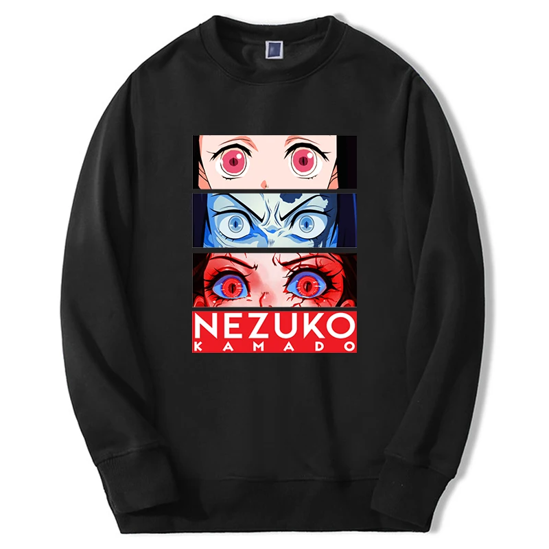 Demon Slayer Anime Hoodies Men Women Nezuko Eyes Manga Hot Anime Graphic Sweatshirt Crewneck Fleece Long Sleeve Moletom Pullover