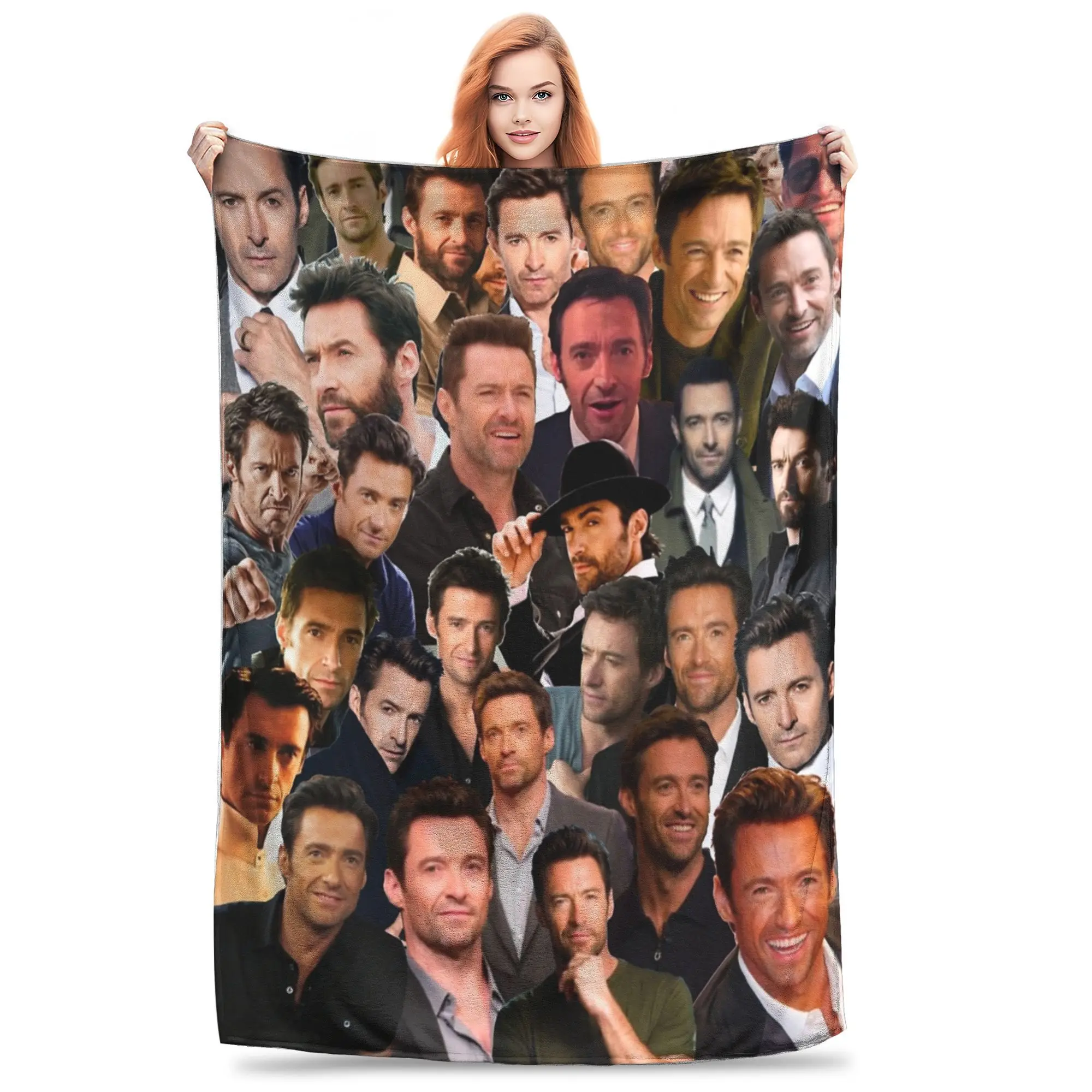 Hugh Jackman Photo Collage  Blankets Fleece  Cozy Ultra-Soft Throw Blankets for Bedroom Plush Thin Quilt