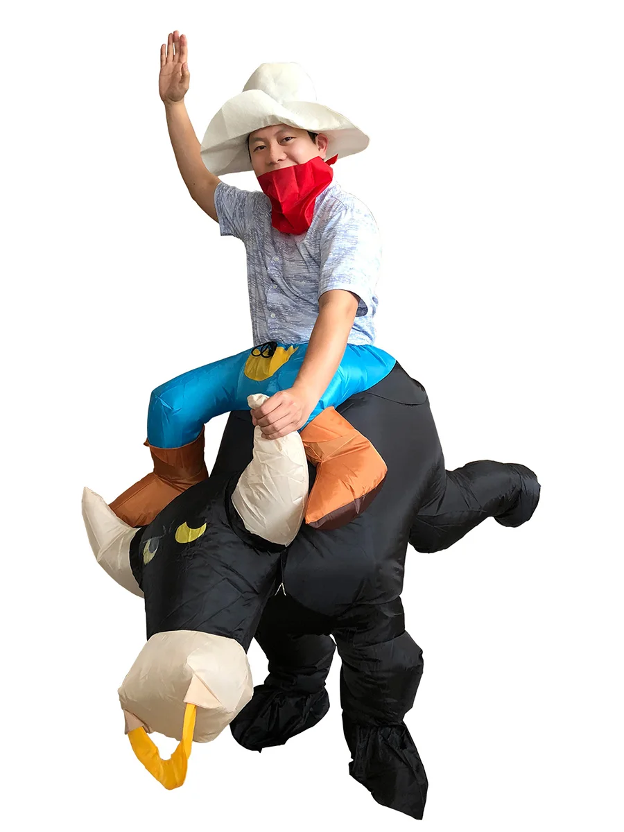 JYZCOS Bull Rider Inflatable Costume For Adults Kids Cowboy Ride On Fancy Cosplay Dress