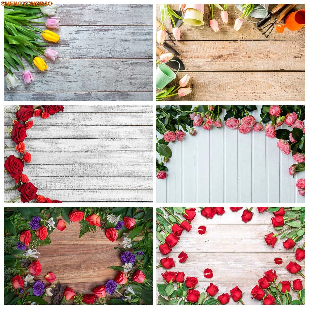 

Floral Wooden Plank Backdrop Photography Wallpaper Floor Board Photocall Background Product Wooden Studio Photocall