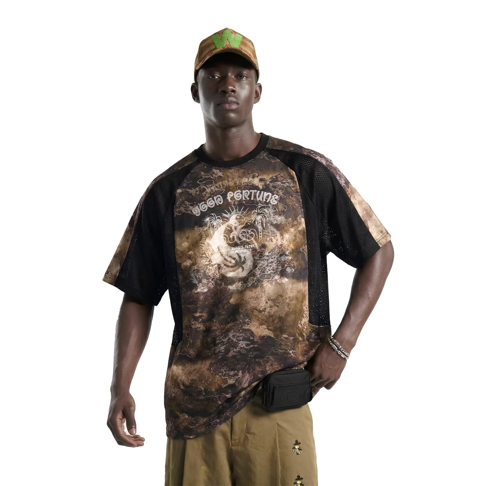 Short-sleeved T-shirt Grid Stitching Spring Summer New Fashionable Comfortable Sporty All-matching Cool Personality