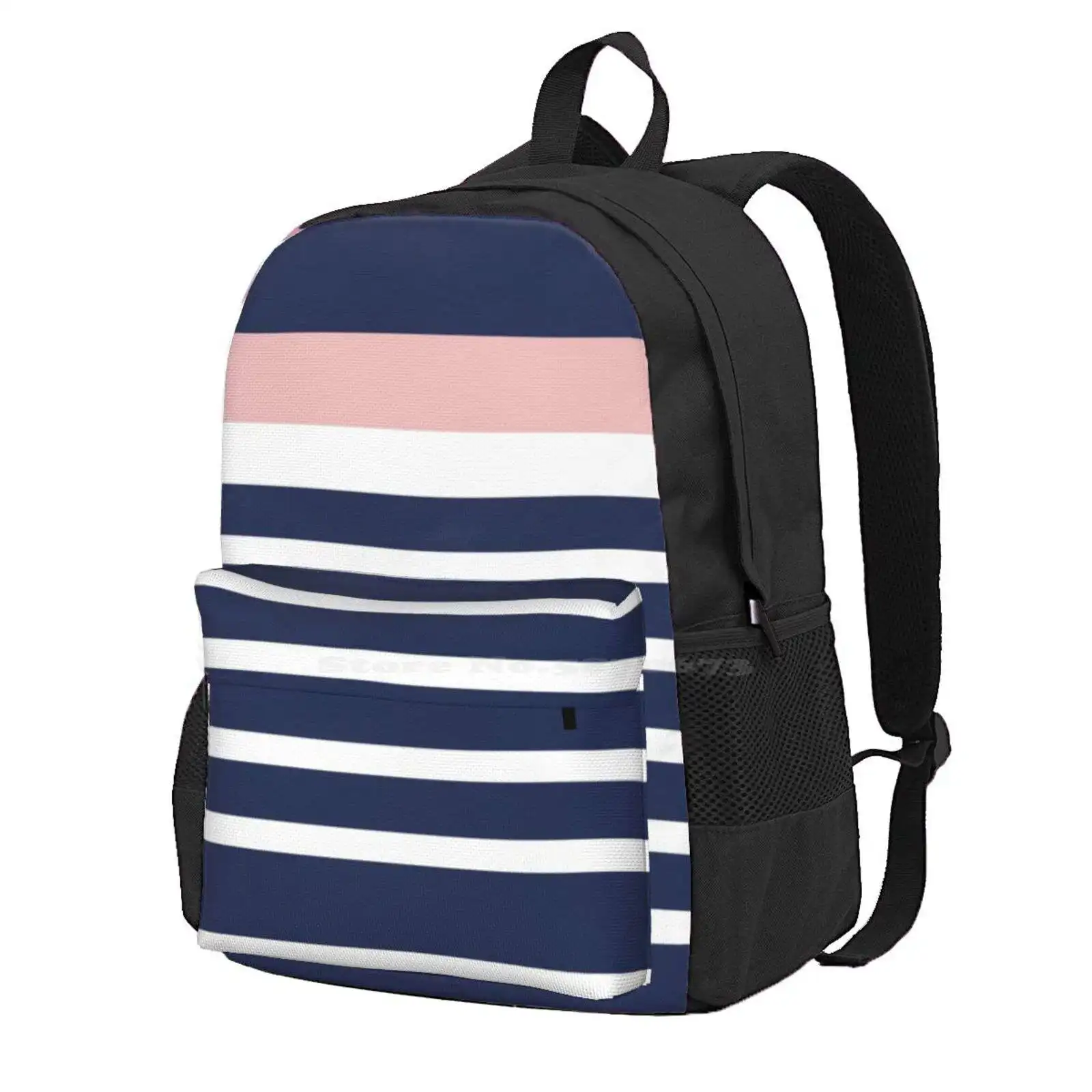 Mixed Stripe Minimalist Pattern In Navy Blue, Blush Pink, And White Hot Sale Schoolbag Backpack Fashion Bags Stripes Cute