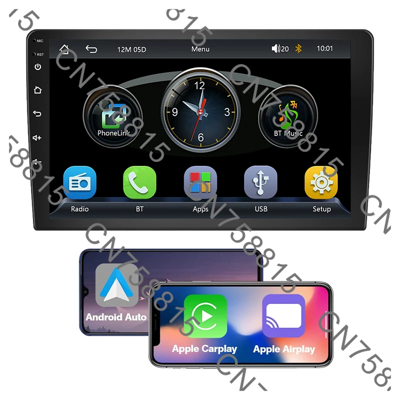 9 10 Car Radio 1 Din Wireless Carplay Android Auto BT Mirror Link GPS Multimedia Player, Universal MP5 FM
