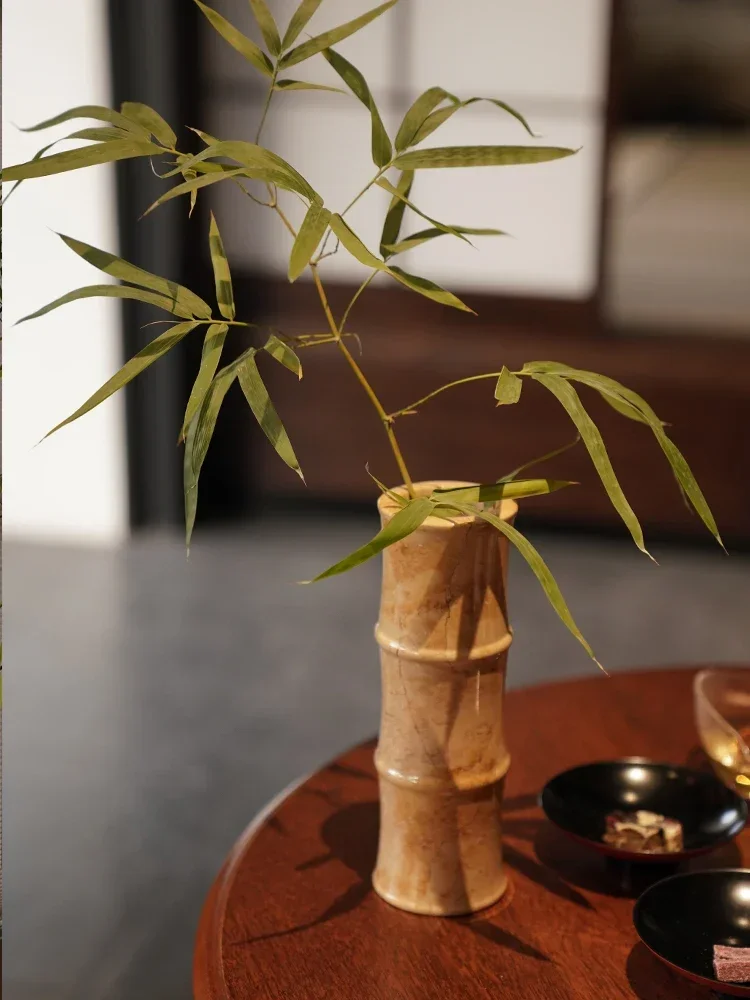 Bamboo vase, natural marble, living room entrance, personalized simplicity, wabi sabi new Chinese decorative ornament