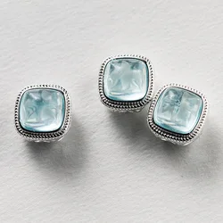 1pc 925 Sterling Silver Exquisite Aquamarine Stone Paved Charm Beads 11x9.5mm Bracelets Bangles Jewelry Spacers DIY Jewelry Make