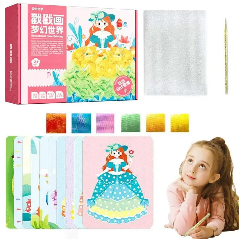 DIY Painting Sticker Craft Toys Kid Art Girls Poking Princess Handmade Educational Magical Poke Art DIY Children Montessori Toys