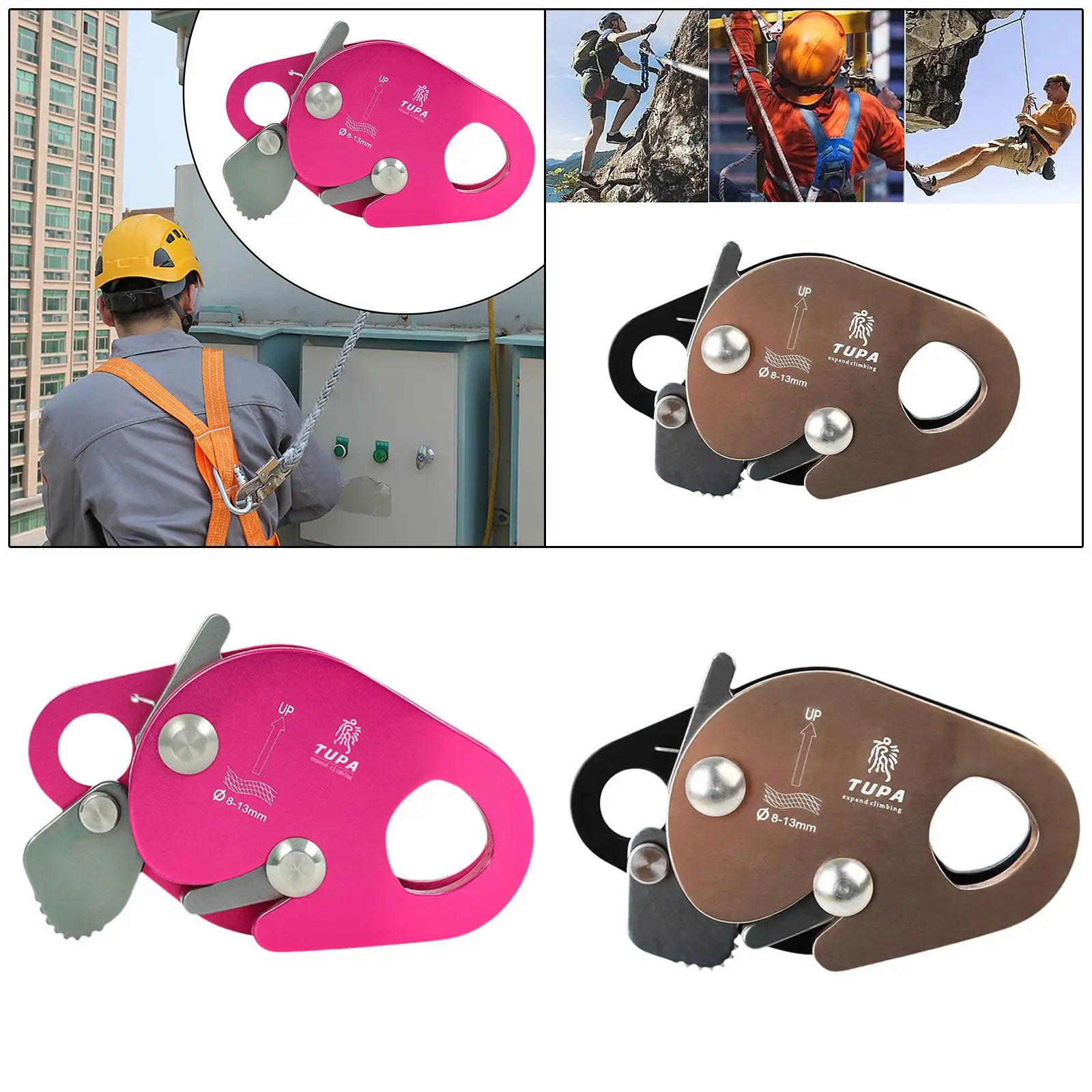 

Self Braking Stop Descender Climbing Gear Lightweight 22kN Rappelling Belay Grab for Mountaineering Extreme Sports 9-13mm Rope