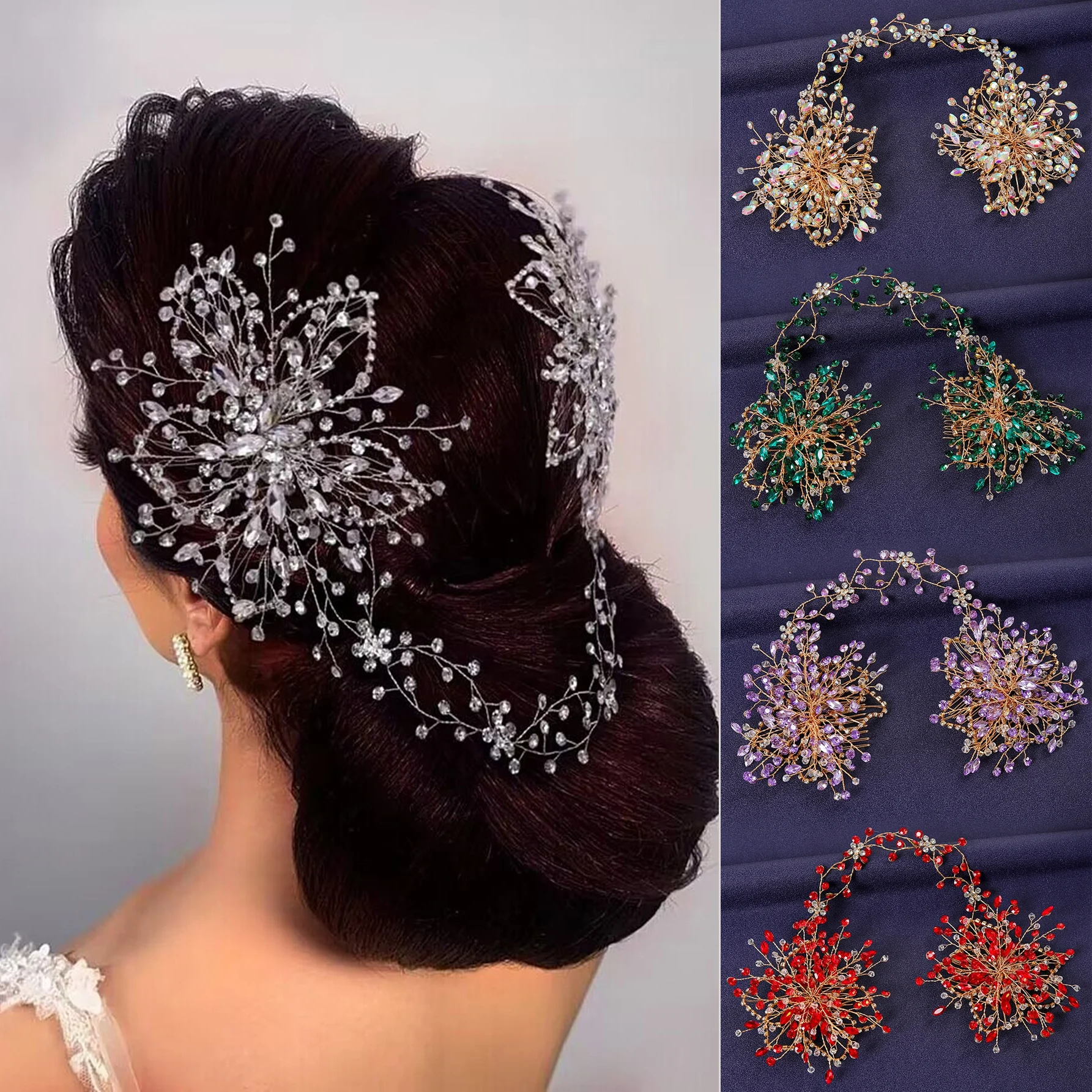 

Luxurious Bridal Hair Tiara Rhinestone Hair Comb Bride Hair Ornaments Jewelry Silver Flower Headbands for Women ﻿